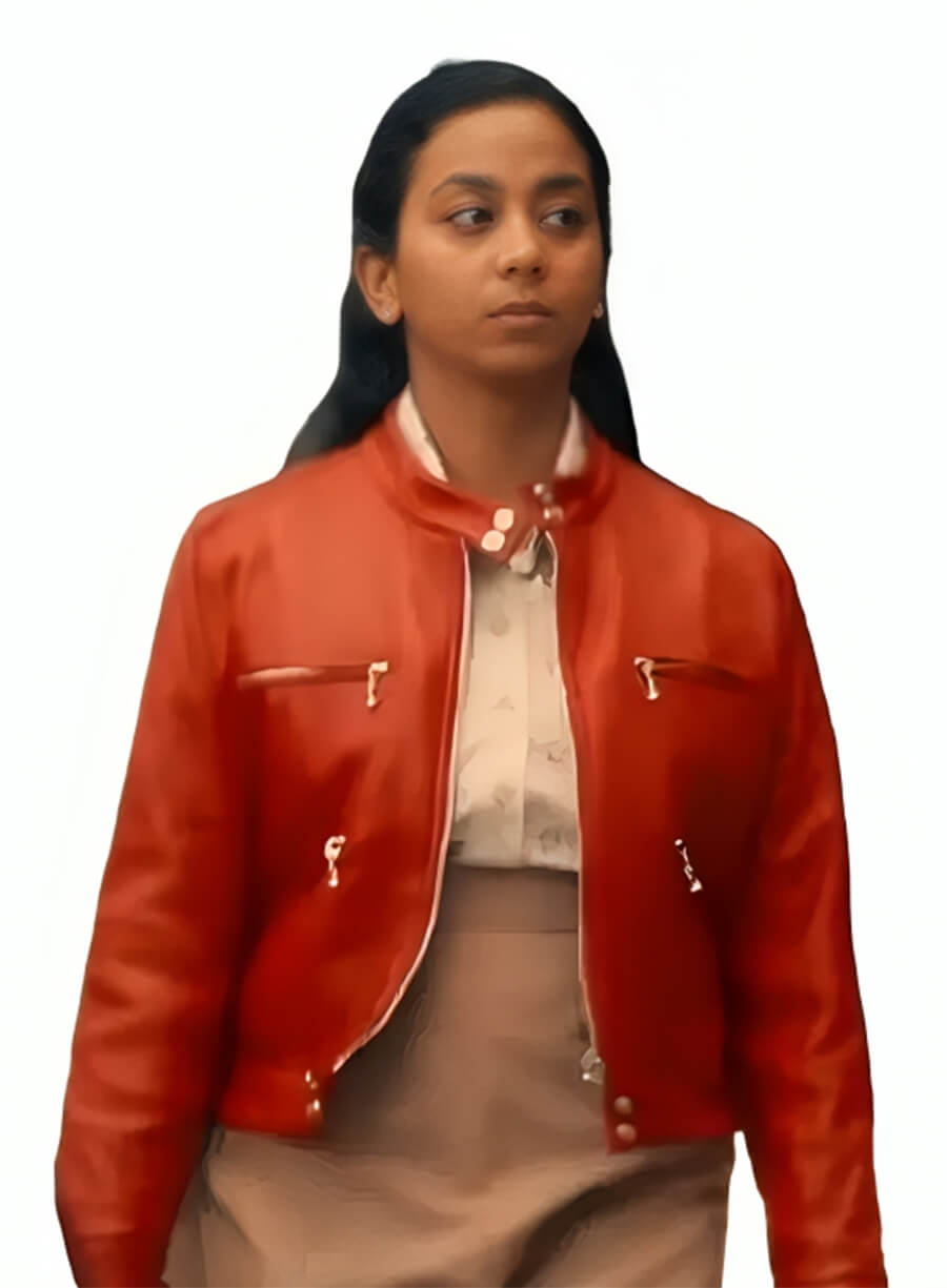 Anjana Vasan Black Mirror S06 Nida Huq Red Leather Jacket