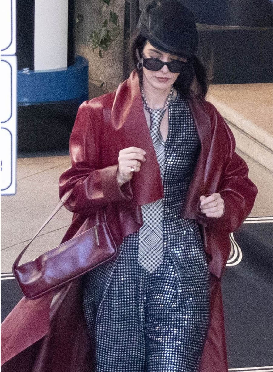 Anne Hathaway The Devil Wears Prada 2 Red Leather Coat