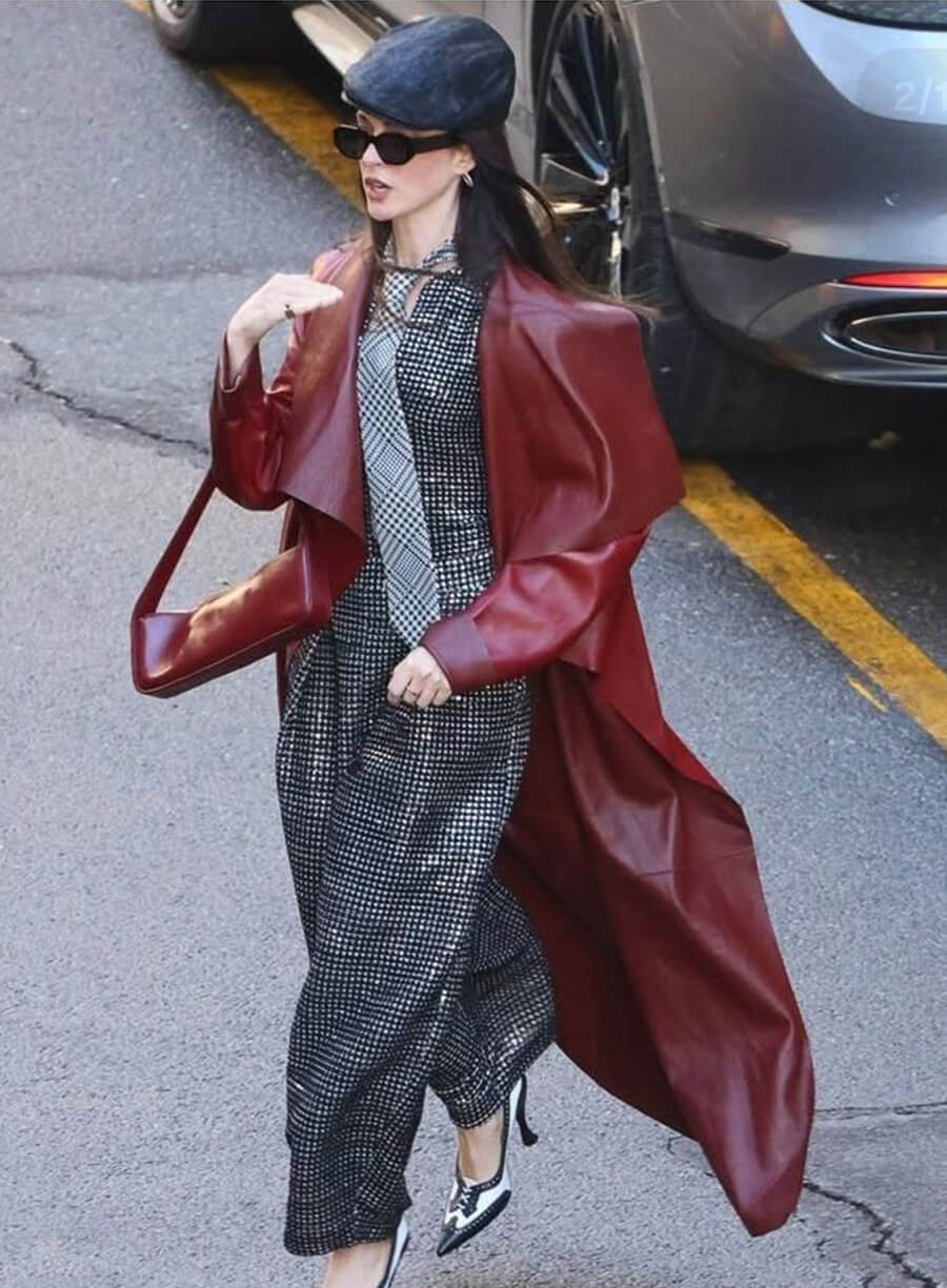 Anne Hathaway The Devil Wears Prada 2 Red Leather Coat