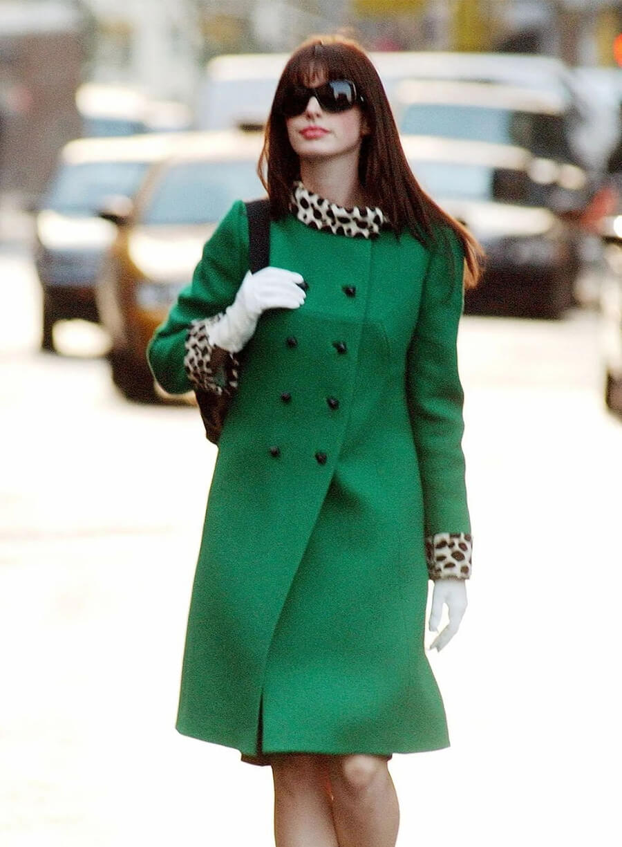 Anne Hathaway The Devil Wears Prada 2006 Green Wool Coat