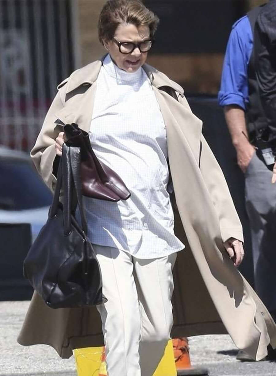Annette Bening lucky 2026 Priscilla Beige Trench Coat