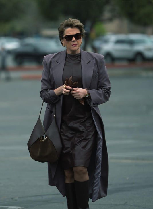 Annette Bening lucky 2026 Priscilla Grey Coat