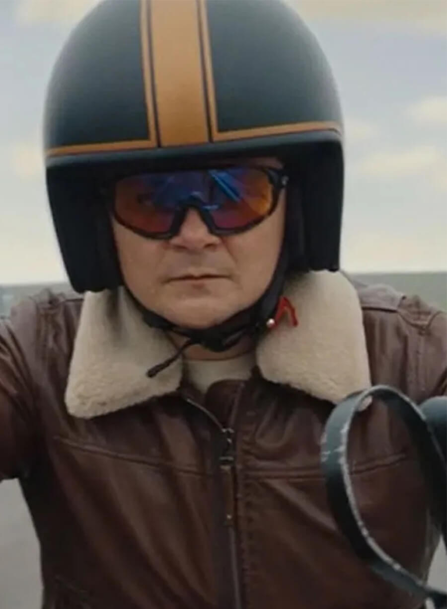 Arturo Castro Matchbox the Movie 2026 Brown Leather Jacket