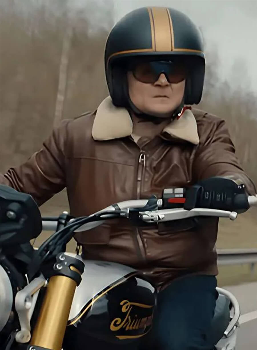 Arturo Castro Matchbox the Movie 2026 Brown Leather Jacket