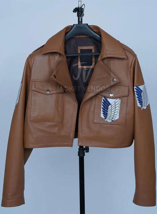 Attack on Titan Scout Regiment Levi Ackerman Brown Leather Cropped Jacket