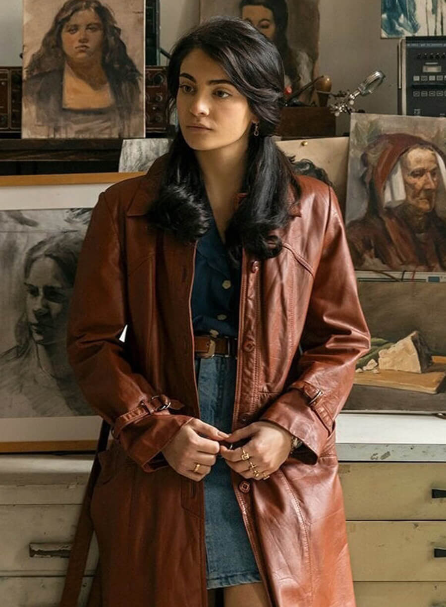 Aurora Giovinazzo The Big Fake 2026 Virginia Leather Coat