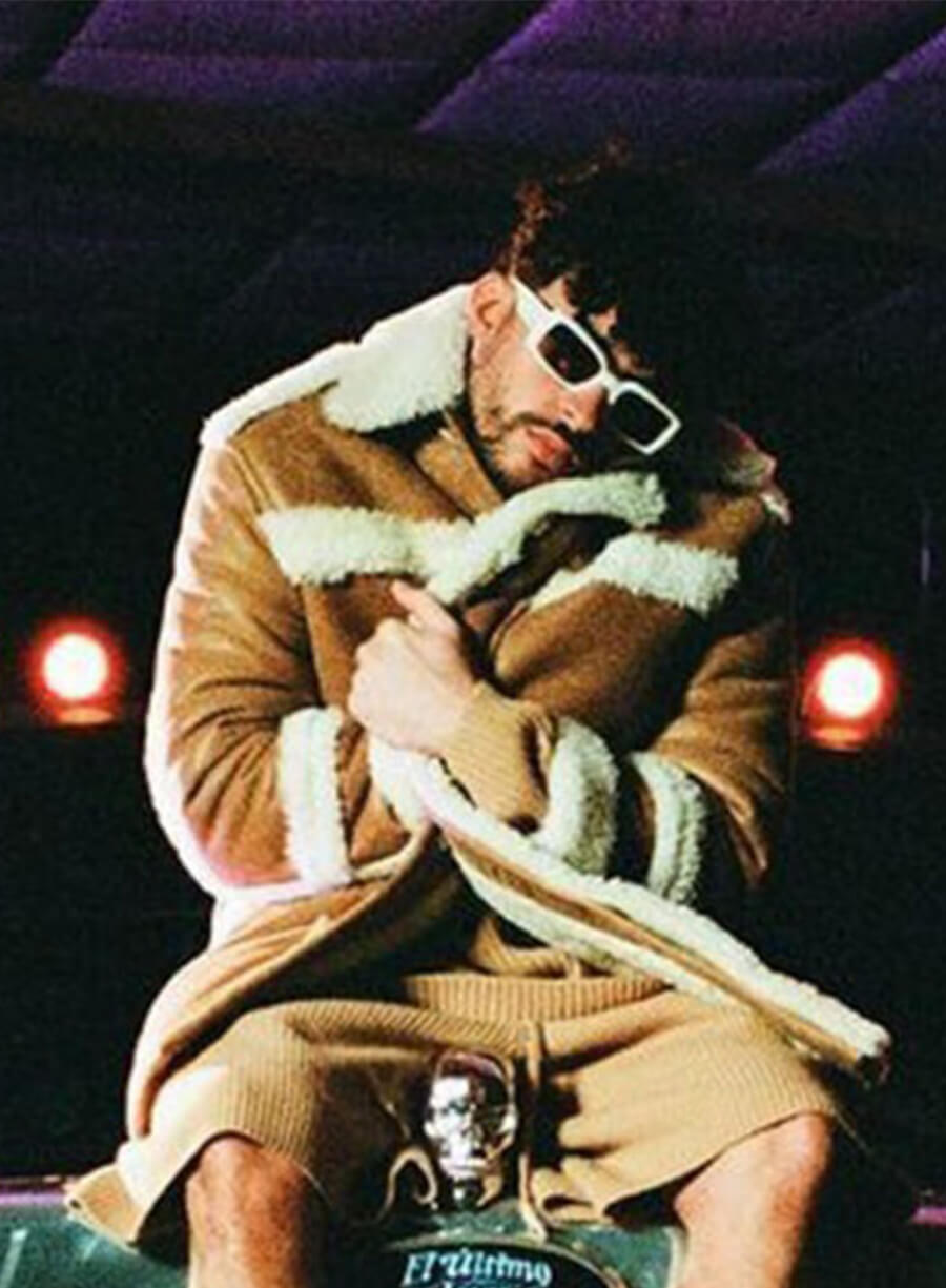Bad Bunny Brown Shearling and Suede Leather Jacket