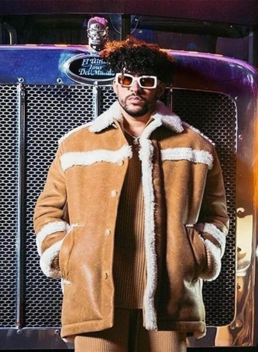 Bad Bunny Brown Shearling and Suede Leather Jacket