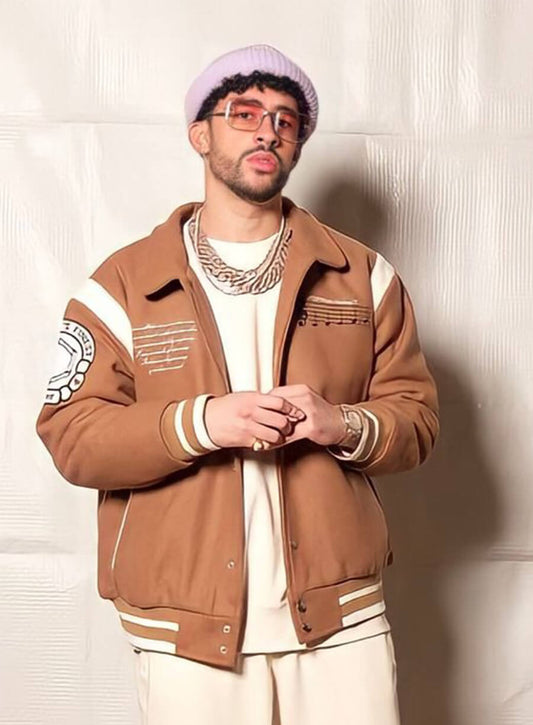 Bad Bunny Brown Varsity Letterman Jacket