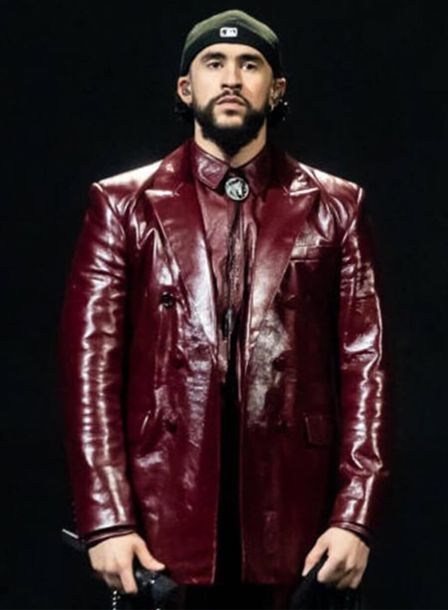 Bad Bunny Leather Burgundy Blazer