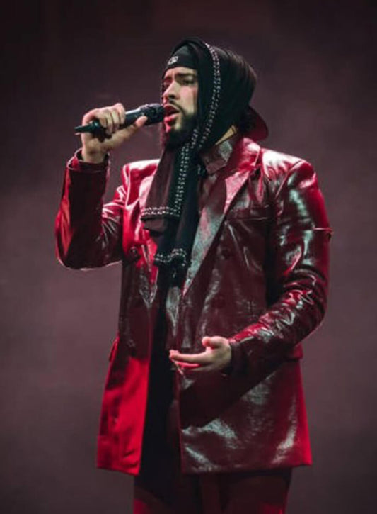 Bad Bunny Leather Burgundy Blazer