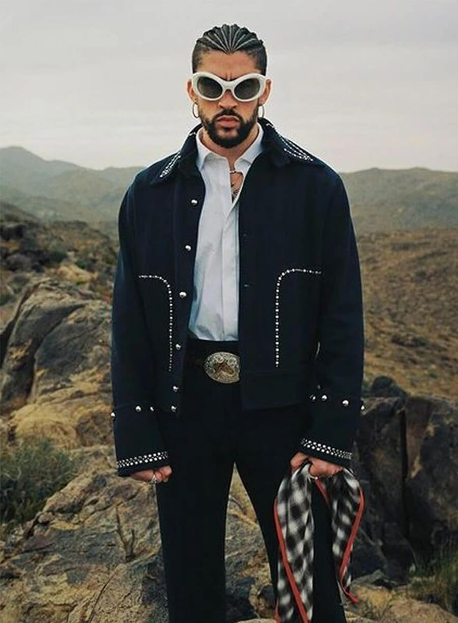  Bad Bunny Where She Goes Blue Studded Jacket