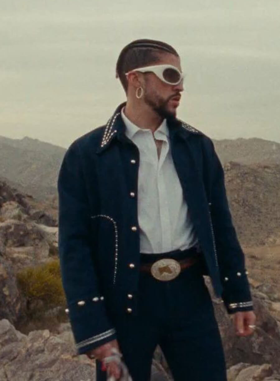  Bad Bunny Where She Goes Blue Studded Jacket