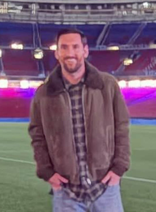 Barcelona Camp Nou Messi 2025 Brown Suede Jacket 