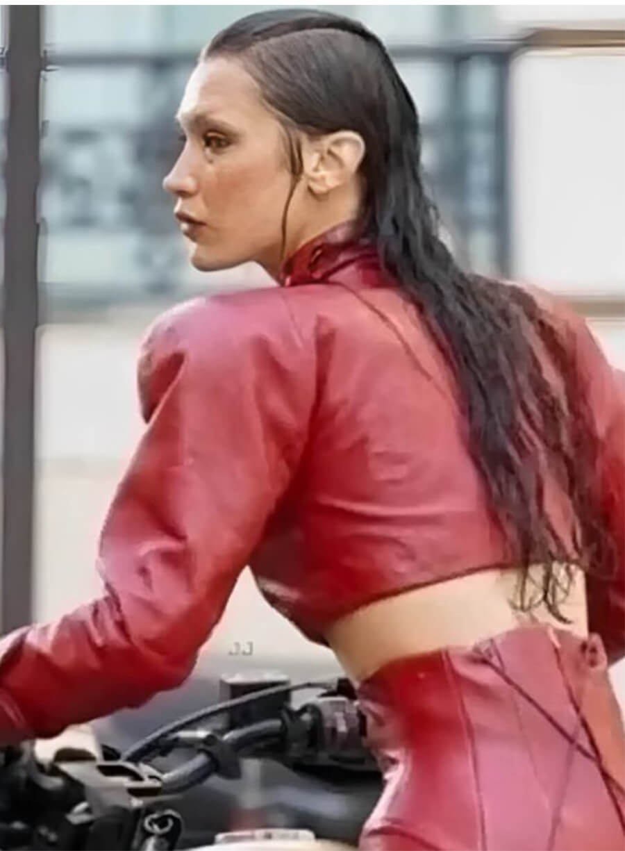 Bella Hadid The Beauty 2026 Ruby Red Cropped Leather Jacket