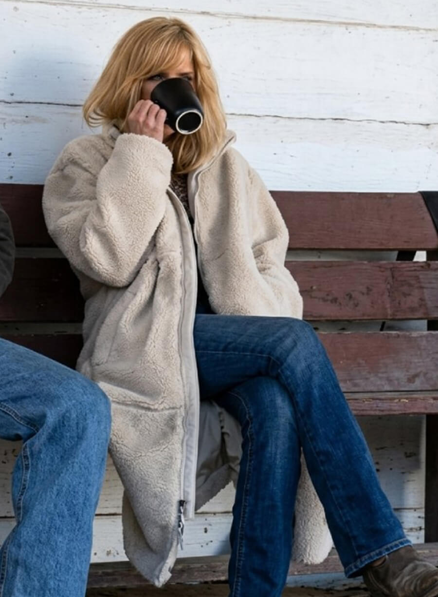  Beth Dutton Dutton Ranch White Sherpa Fur Coat
