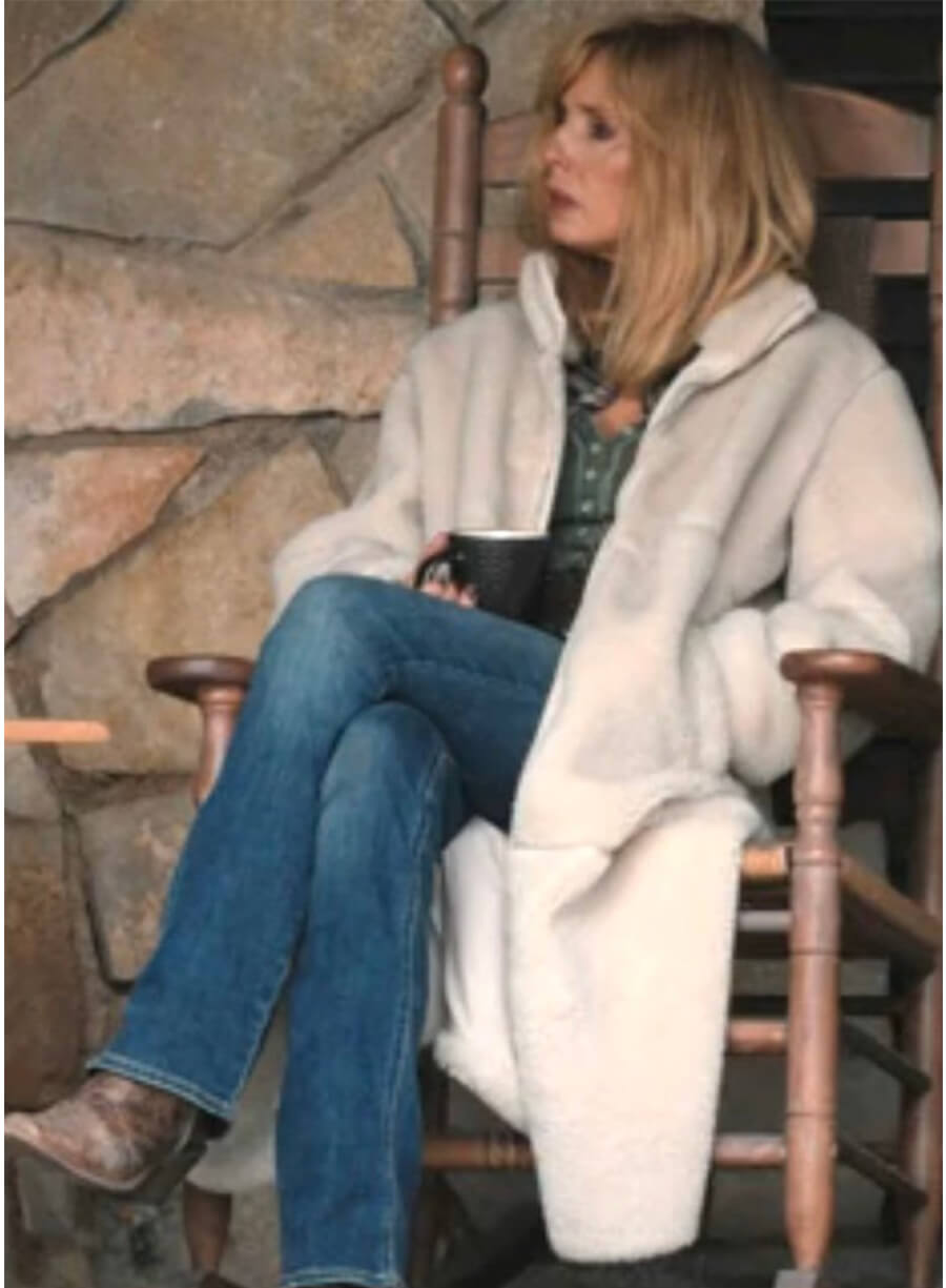  Beth Dutton Dutton Ranch White Sherpa Fur Coat