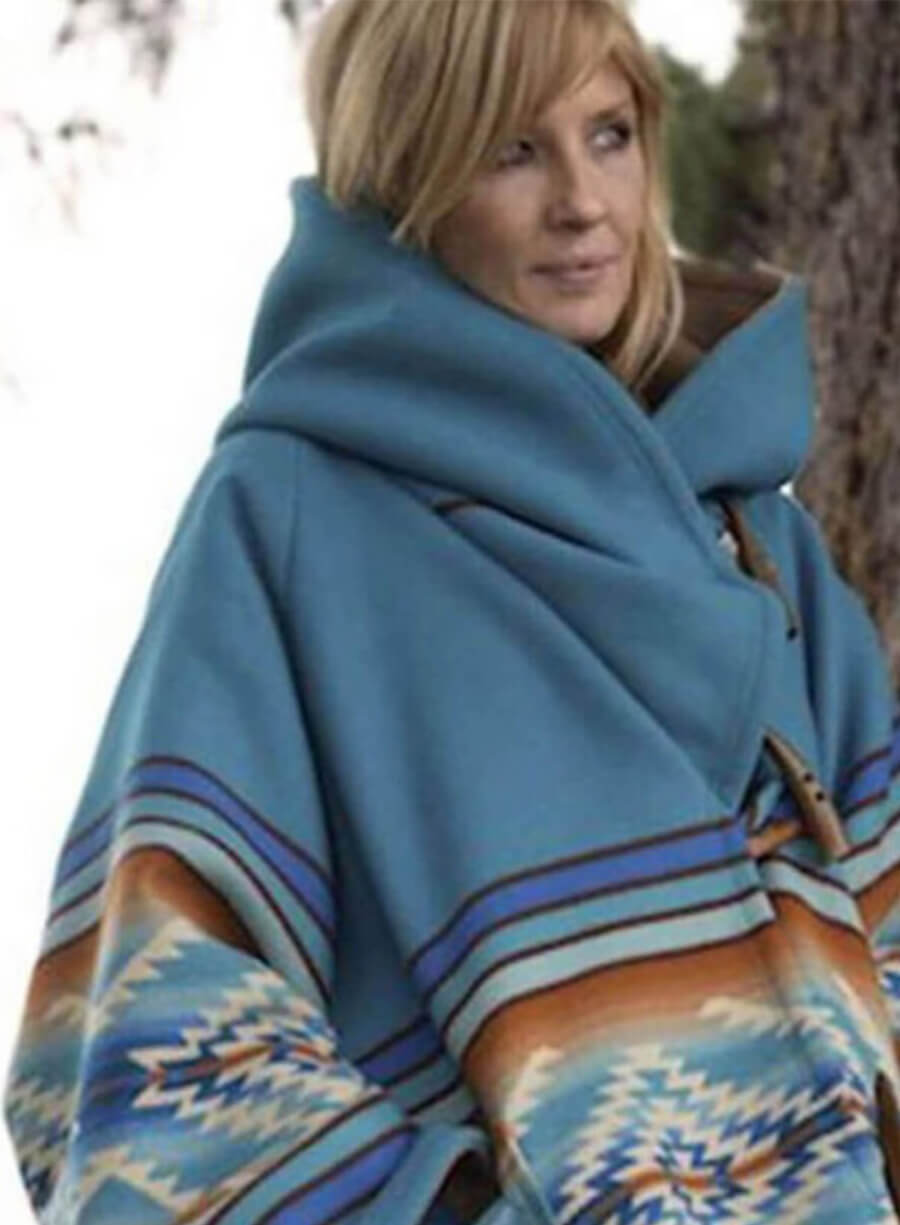 Beth Dutton Yellowstone Blue Printed Wool Coat