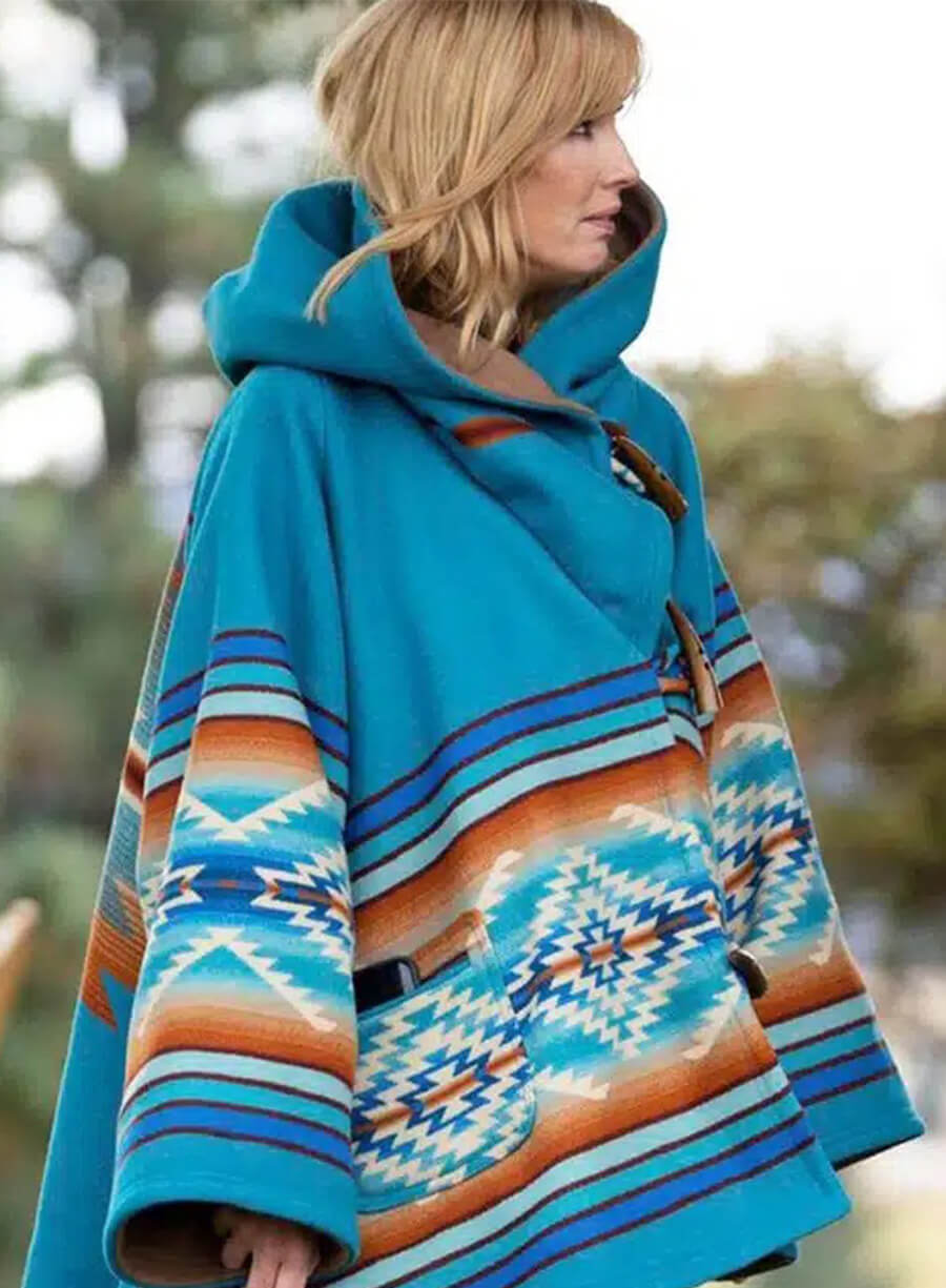 Beth Dutton Yellowstone Blue Printed Wool Coat