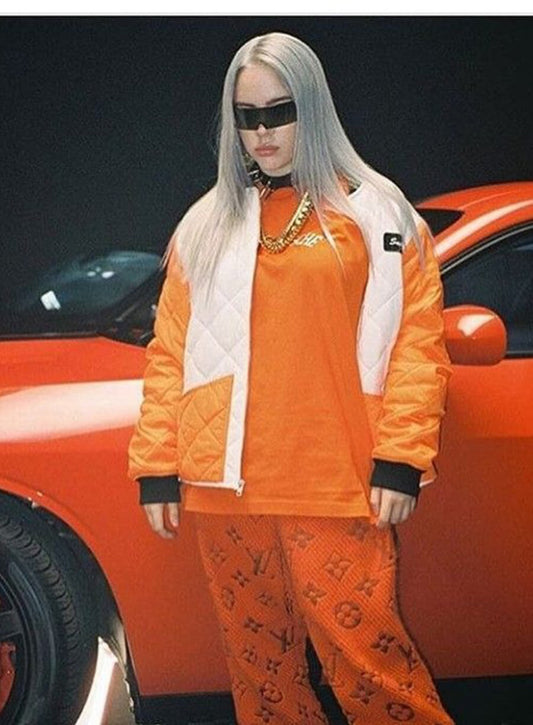 Billie Eilish Orange and White Quilted Jacket
