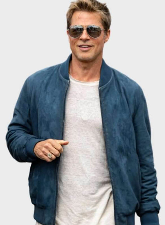 Brad Pitt F1 Movie Blue Bomber Suede Jacket