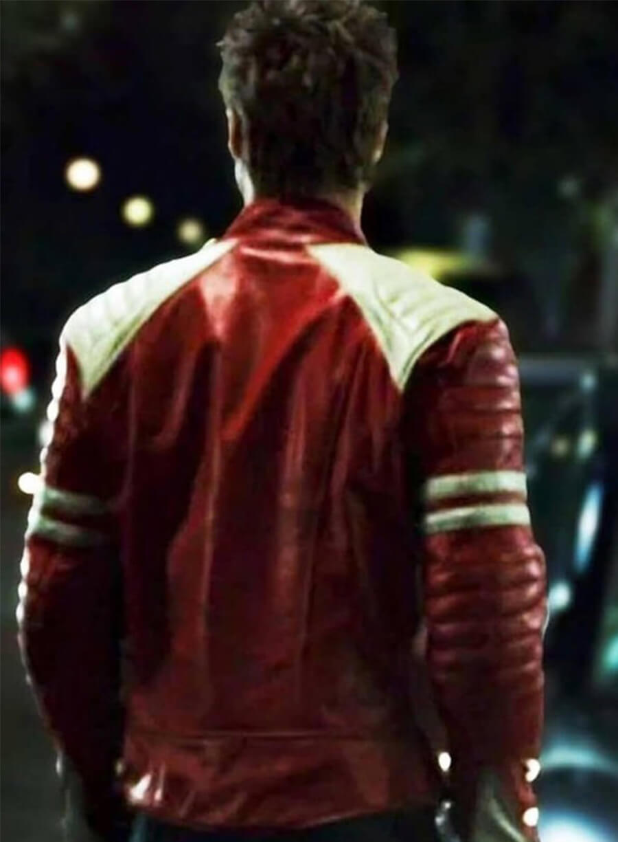 Brad Pitts Tyler Durden FC Red and White Leather Jacket