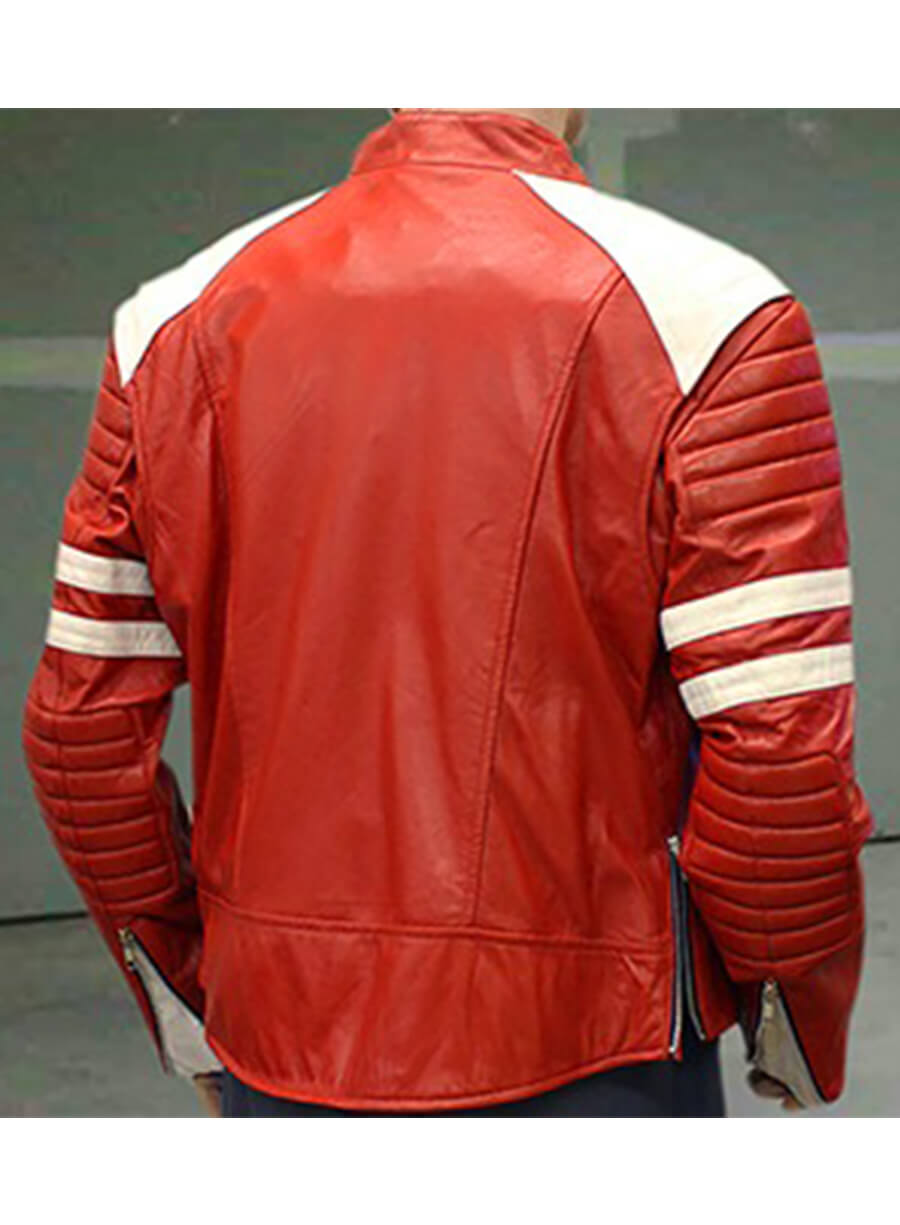 Brad Pitts Tyler Durden FC Red and White Leather Jacket