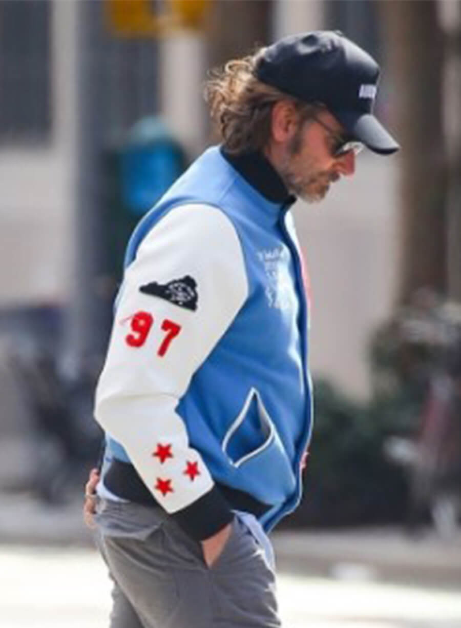 Bradley Cooper New York Walking Blue and White Varsity Jacket