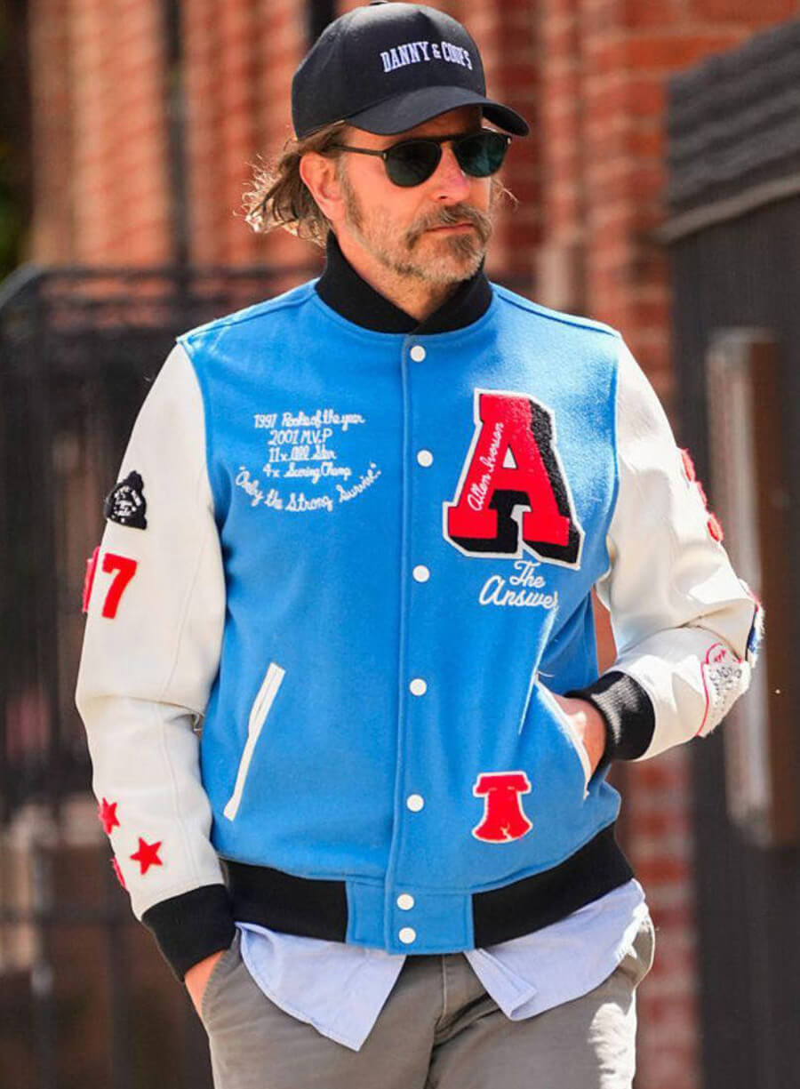 Bradley Cooper New York Walking Blue and White Varsity Jacket