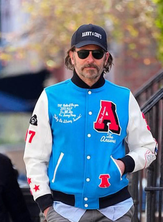 Bradley Cooper New York Walking Blue and White Varsity Jacket