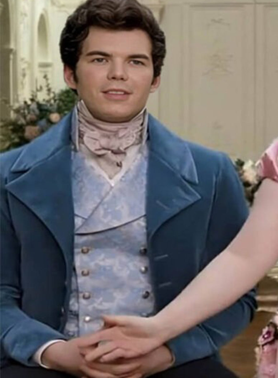 Bridgerton Luke Newton Colin Blue Velvet Tailcoat