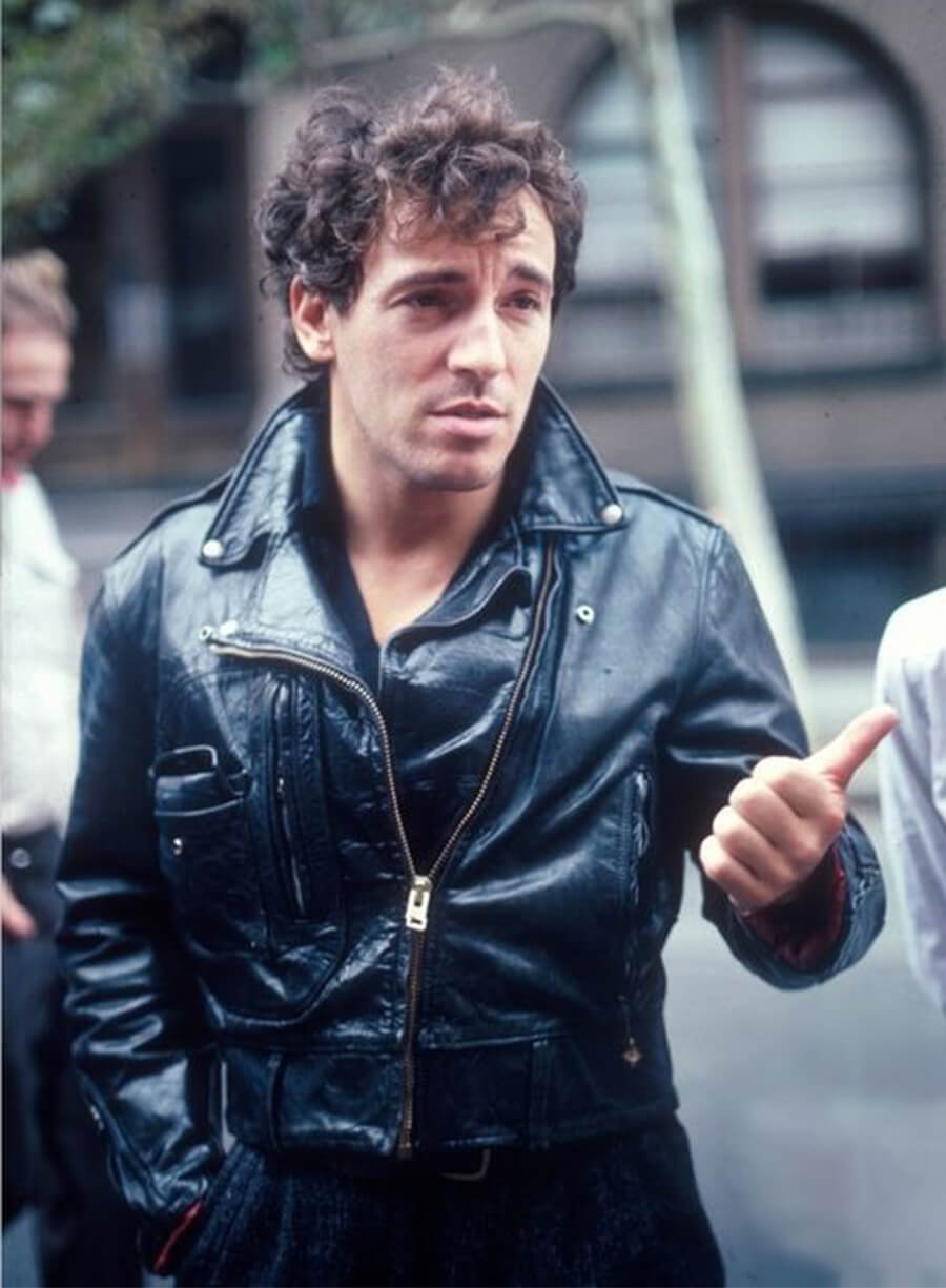 Springsteen Shearling Jacket Bruce Springsteen Style Black Biker Leather Jacket – JacketVendor