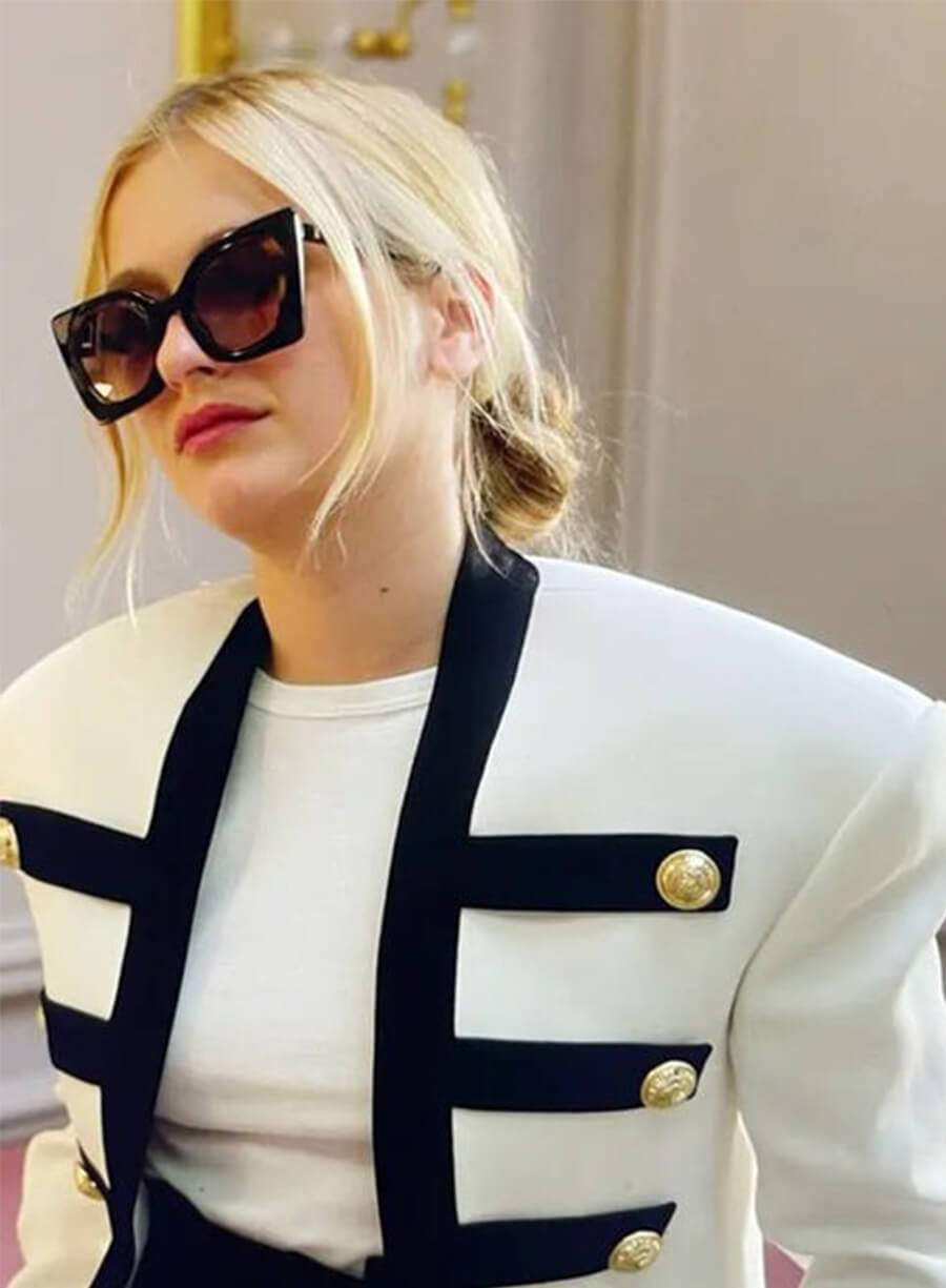 Camille Razat Emily in Paris Season 2 White and Black Coat