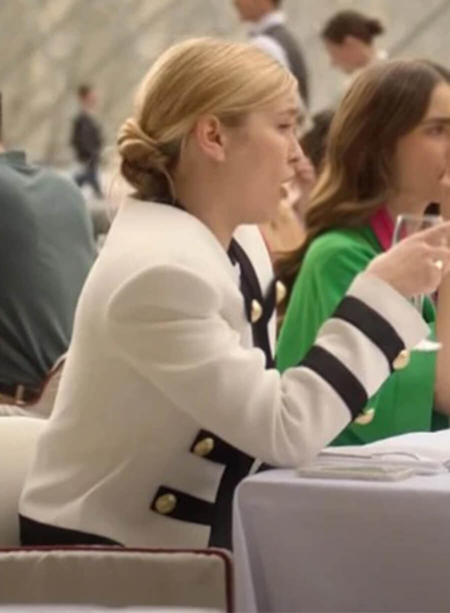 Camille Razat Emily in Paris Season 2 White and Black Coat