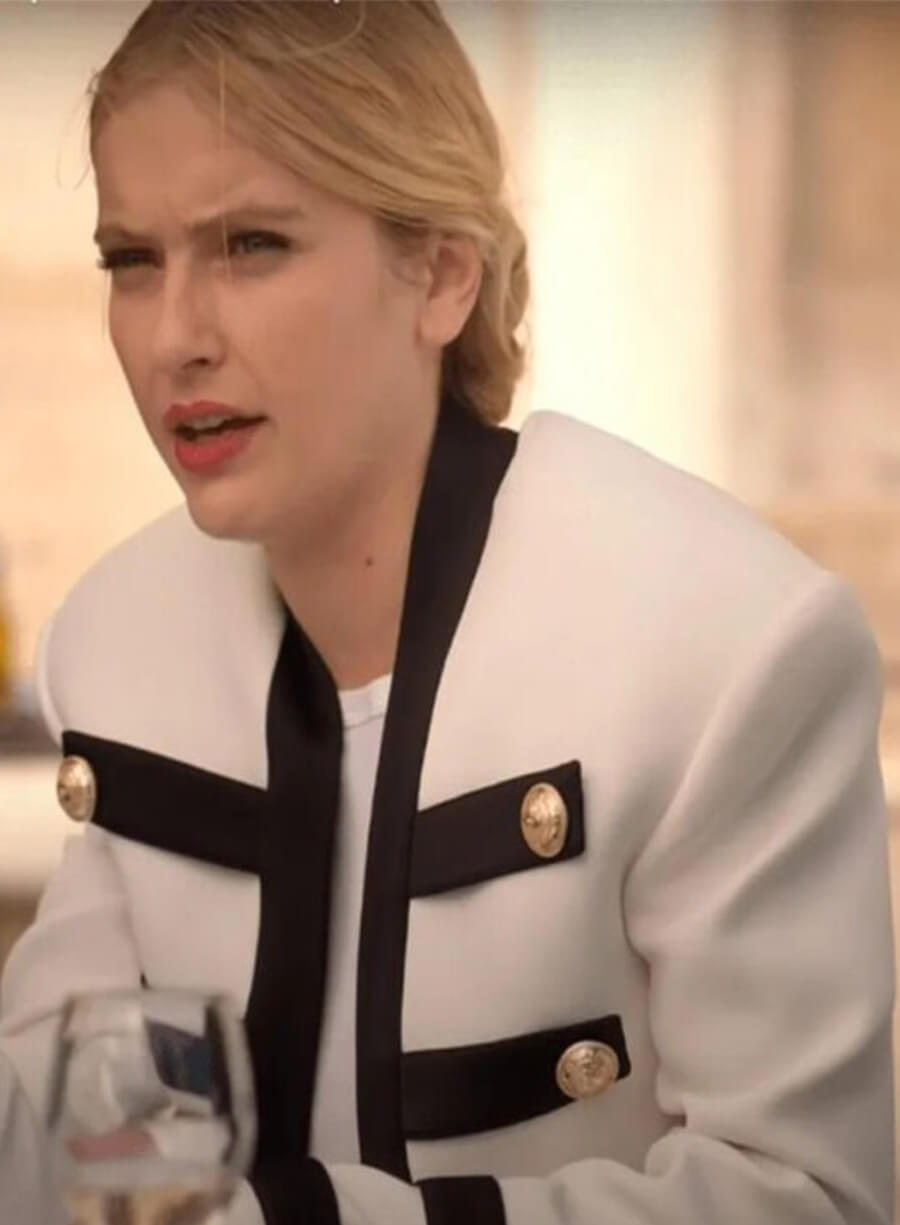 Camille Razat Emily in Paris Season 2 White and Black Coat