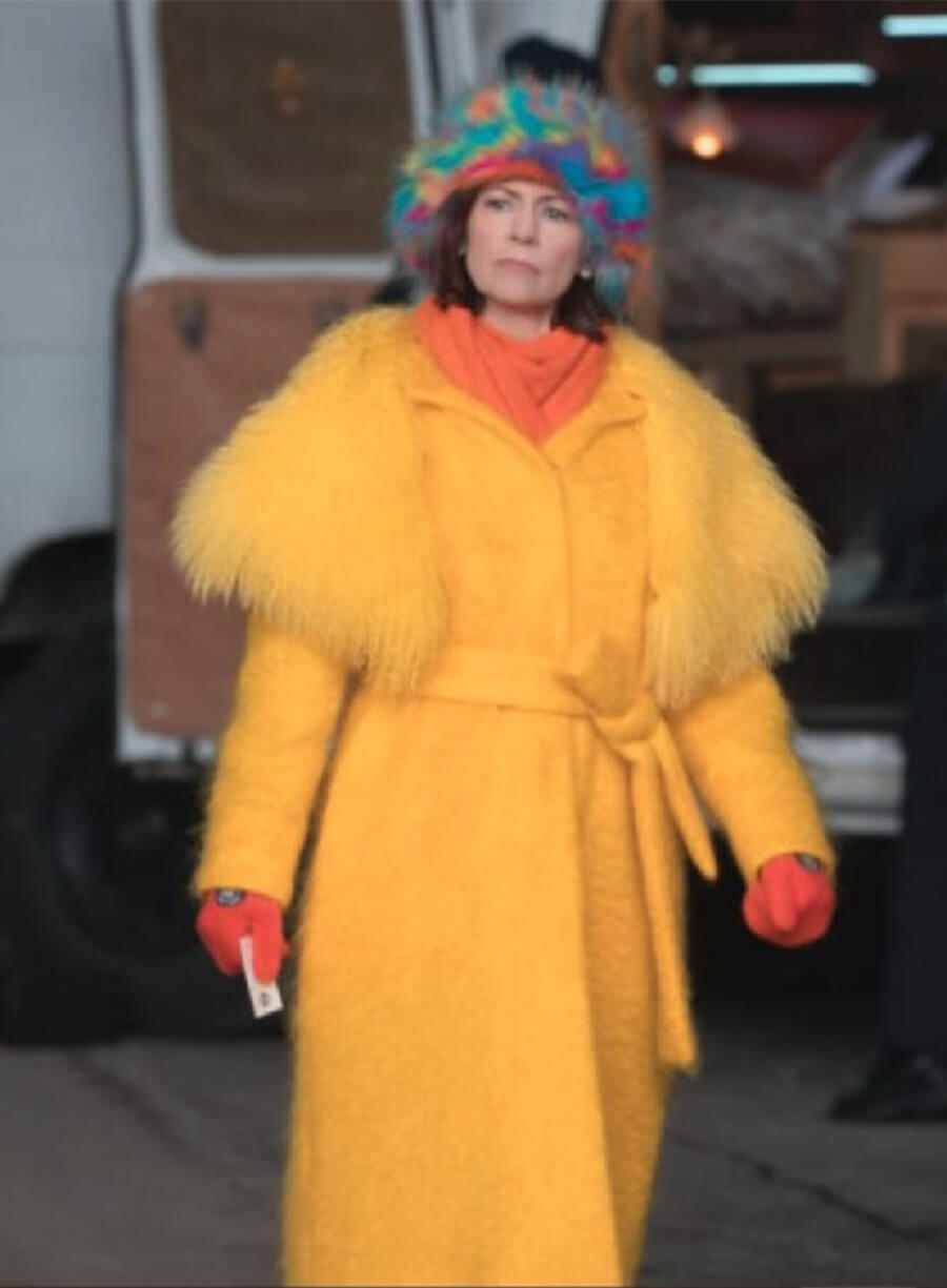 Carrie Preston Elsbeth Tascioni Fur Yellow Coat