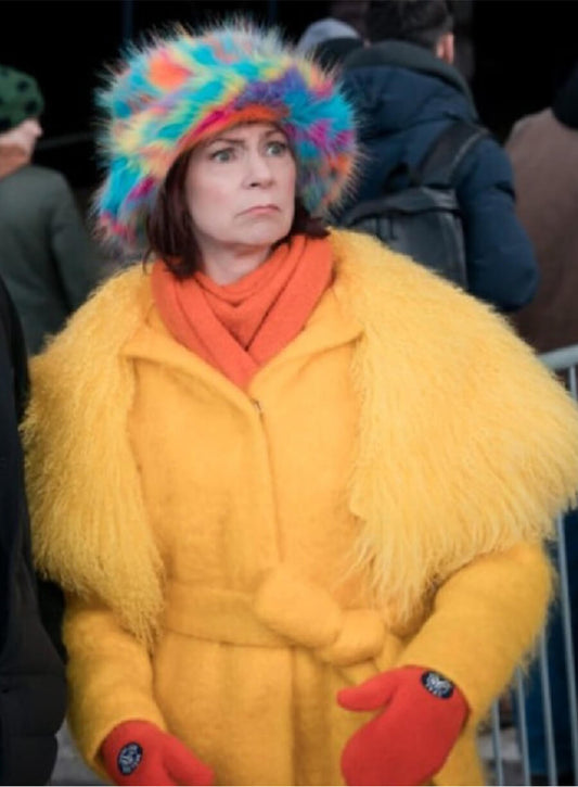 Carrie Preston Elsbeth Tascioni Fur Yellow Coat