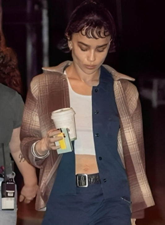 Caught Stealing Zoë Kravitz Yvonne Brown Wool Plaid Jacket