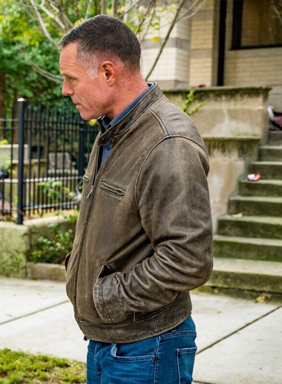Chicago P.D. Jason Beghe Hank Brown Distressed Leather Jacket