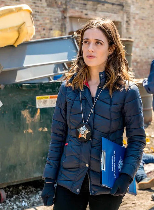 Chicago P.D. Marina Squerciati Kim Burgess Blue Quilted Puffer Jacket