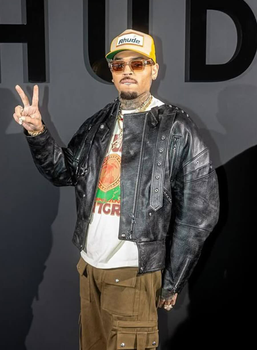 Chris Brown Belted Leather Jacket