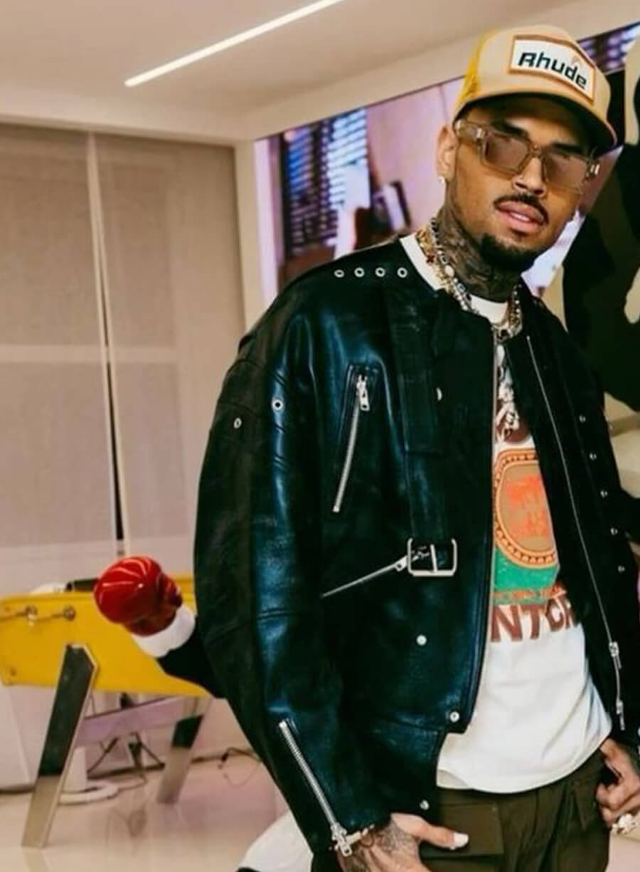 Chris Brown Belted Leather Jacket