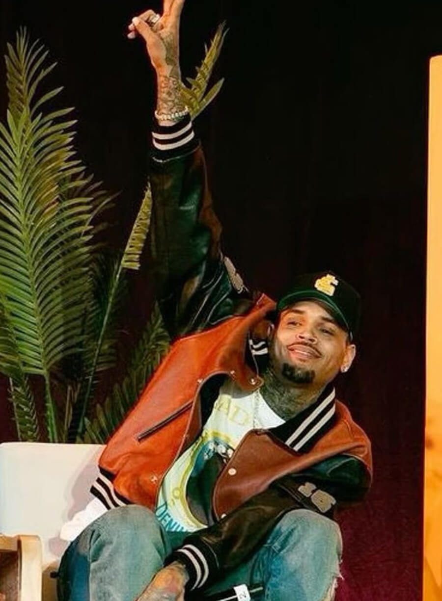 Chris Brown Brown and Black Leather Jacket