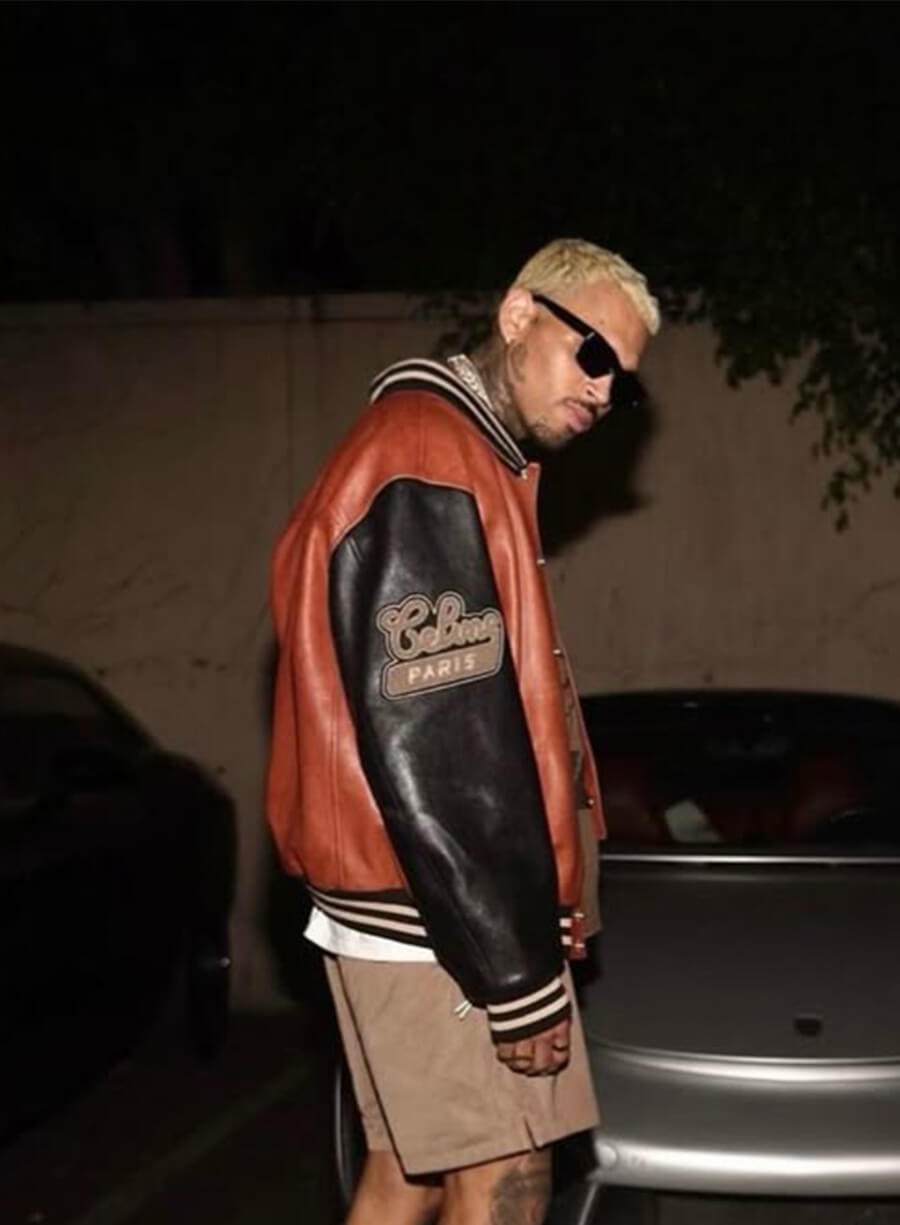 Chris Brown Brown and Black Leather Jacket