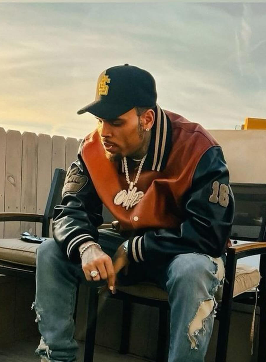 Chris Brown Brown and Black Leather Jacket
