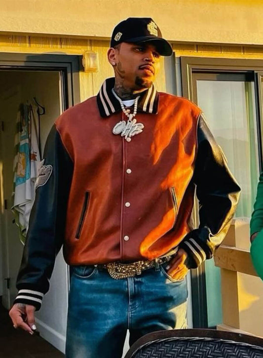 Chris Brown Brown and Black Leather Jacket