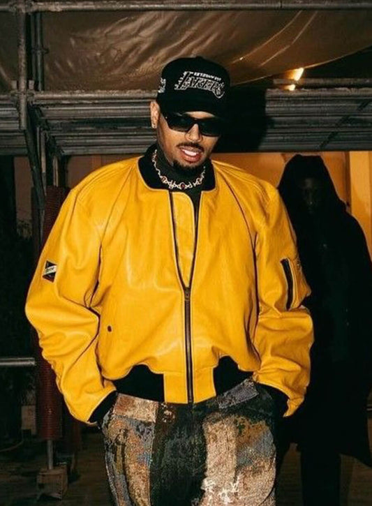 Chris Brown Yellow Leather Jacket