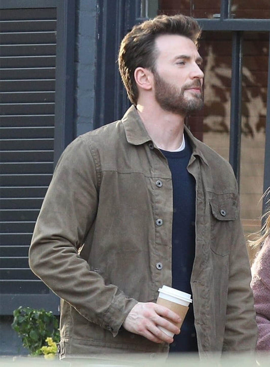 Chris Evans Ghosted 2023 Cole Turner Brown Cotton Jacket