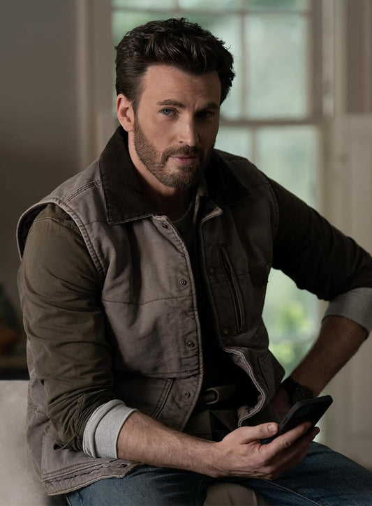 Chris Evans Ghosted 2023 Cole Turner Grey Cotton Vest 