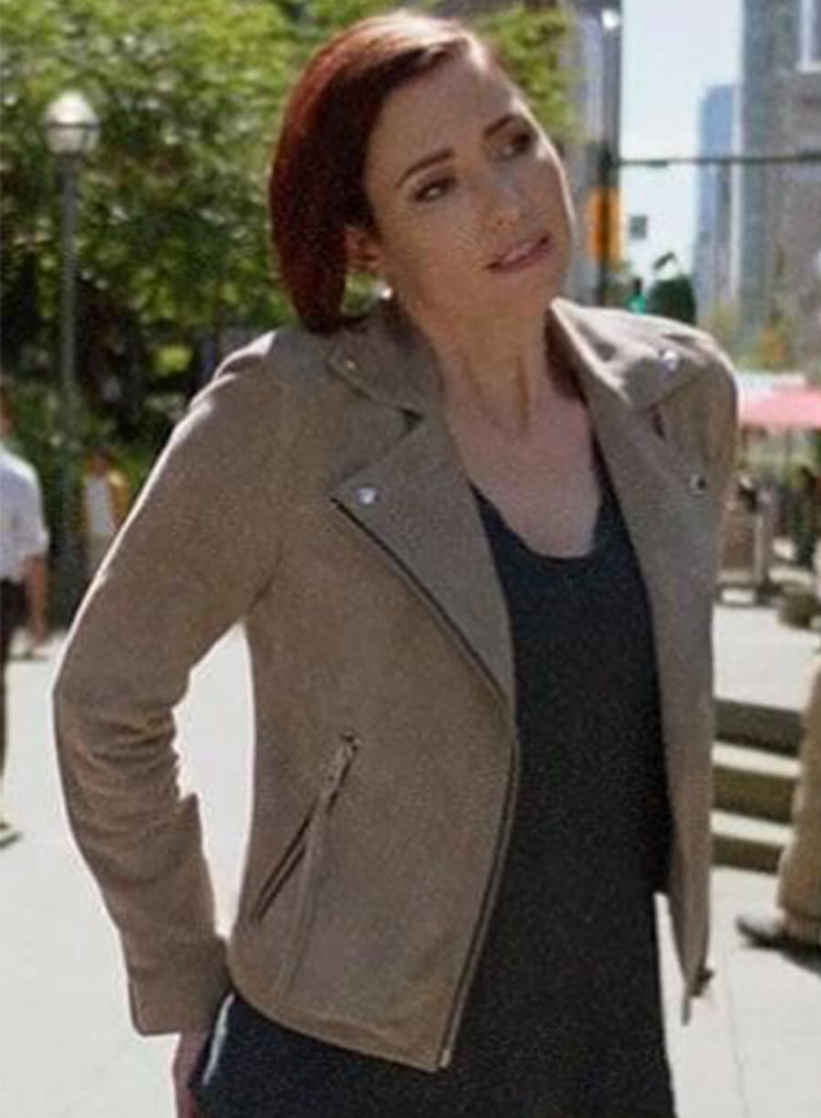 Chyler Leigh Supergirl 2026 Alex Danvers Beige Biker jacket